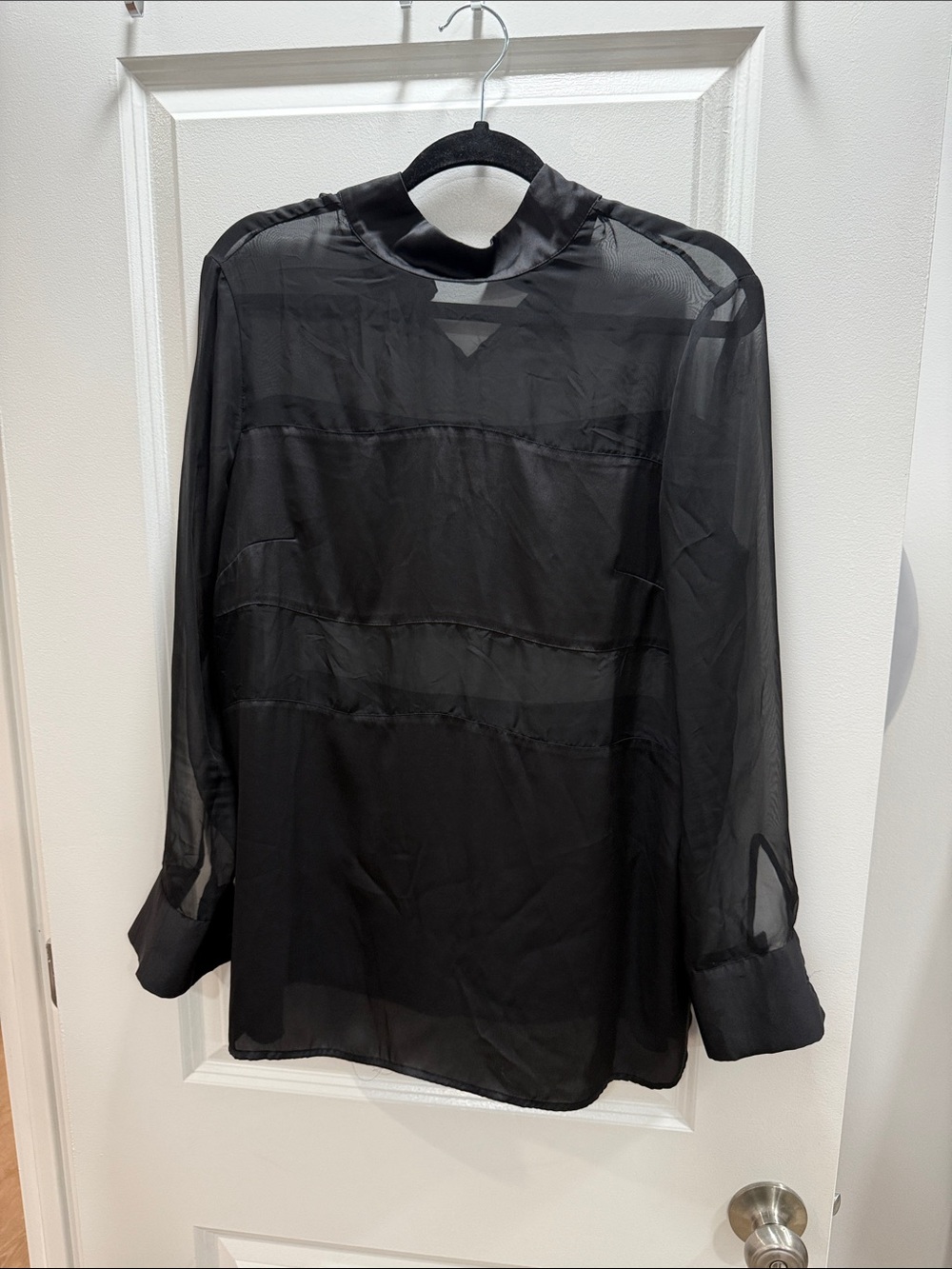 H&M Black Sheer Long-Sleeve Mock Neck Blouse
